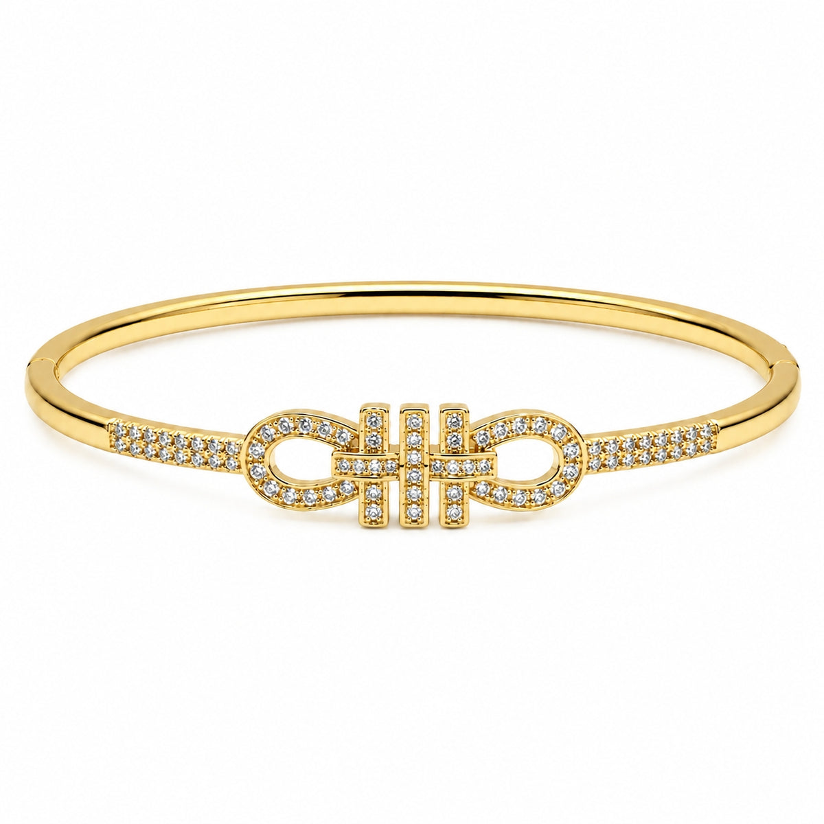 Luxury Gancini-Inspired Interlocking Cuff Bangle with Shimmering Pavé Crystals