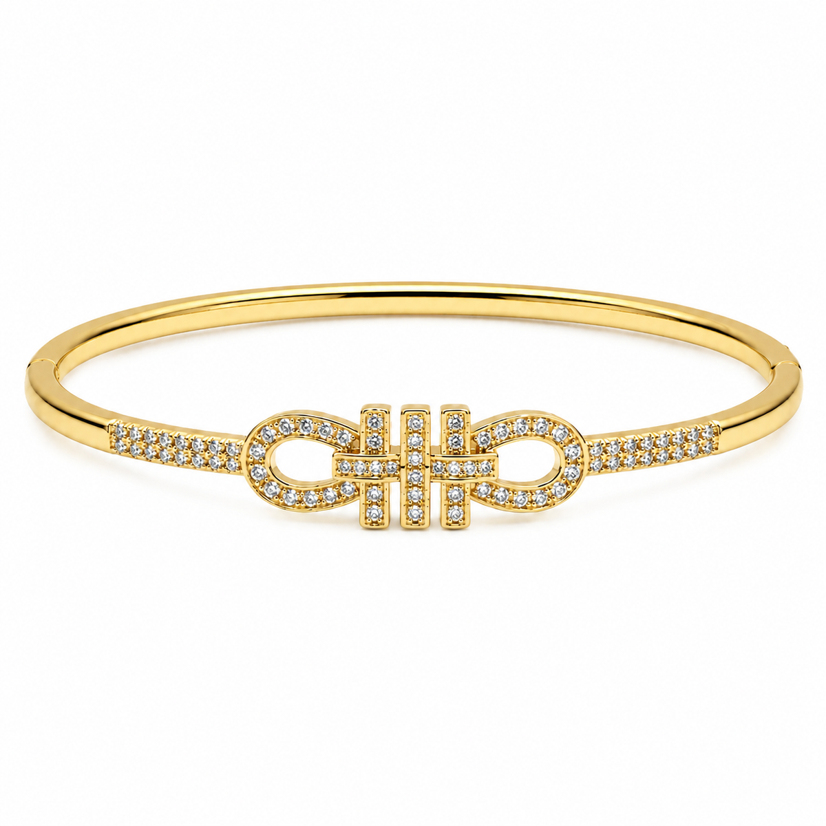 Luxury Gancini-Inspired Interlocking Cuff Bangle with Shimmering Pavé Crystals