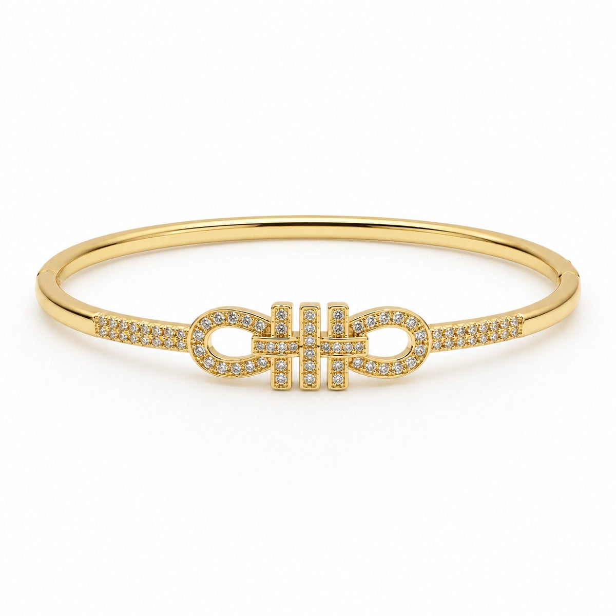 Luxury Gancini-Inspired Interlocking Cuff Bangle with Shimmering Pavé Crystals