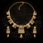 Modern Geometric Lattice Collar Necklace & Drop Earring Jewelry Set