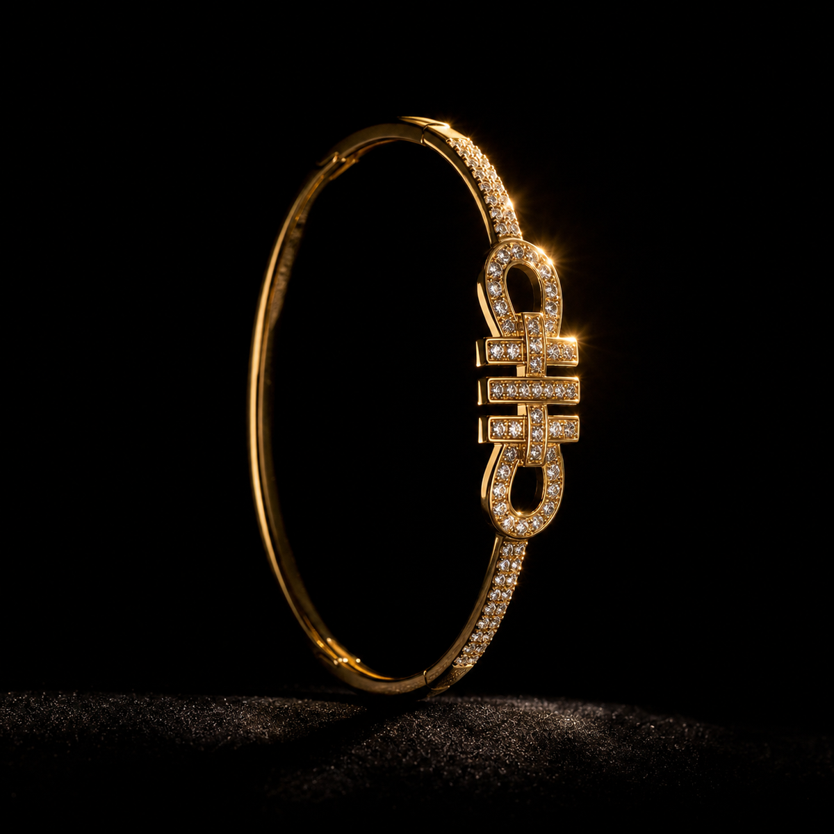 Luxury Gancini-Inspired Interlocking Cuff Bangle with Shimmering Pavé Crystals