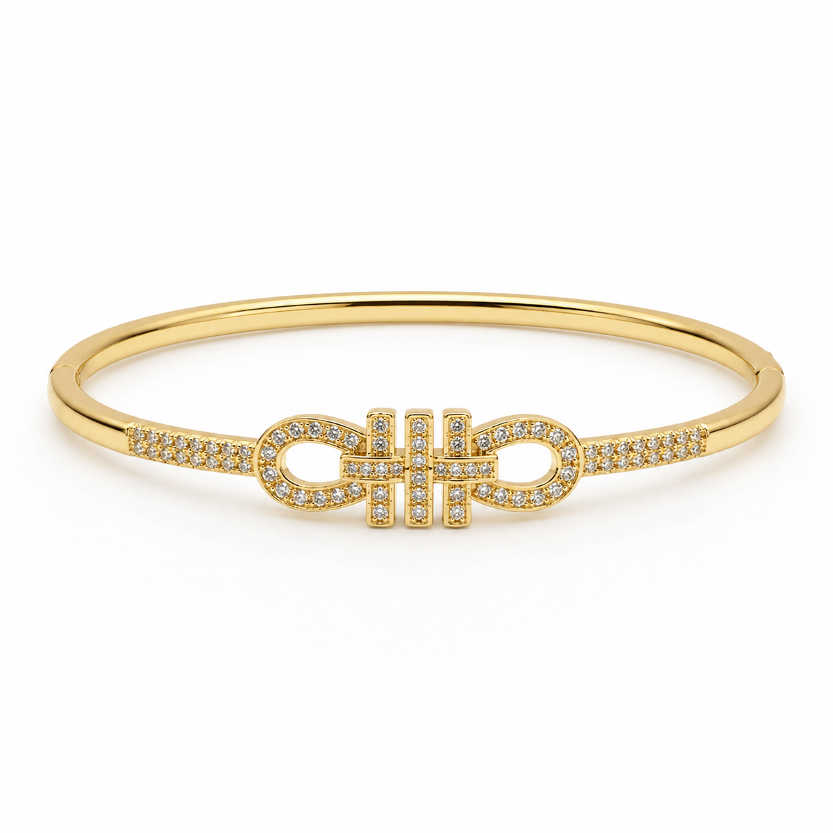 Luxury Gancini-Inspired Interlocking Cuff Bangle with Shimmering Pavé Crystals