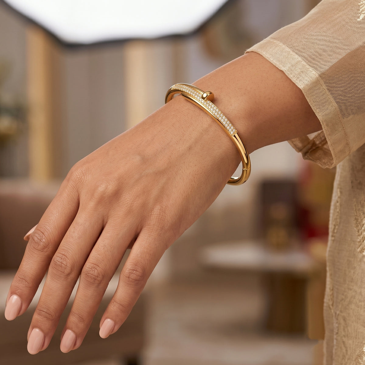 Luxury nail chff bangle within shimmering pave crystals