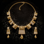 Modern Geometric Lattice Collar Necklace & Drop Earring Jewelry Set