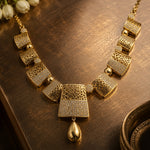 Modern Geometric Lattice Collar Necklace & Drop Earring Jewelry Set