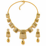 Modern Geometric Lattice Collar Necklace & Drop Earring Jewelry Set