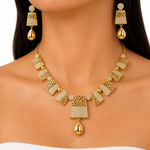 Modern Geometric Lattice Collar Necklace & Drop Earring Jewelry Set