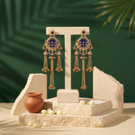 Traditional Blue Enamel Jhumka Earrings with Long Metallic Tassel Chains
